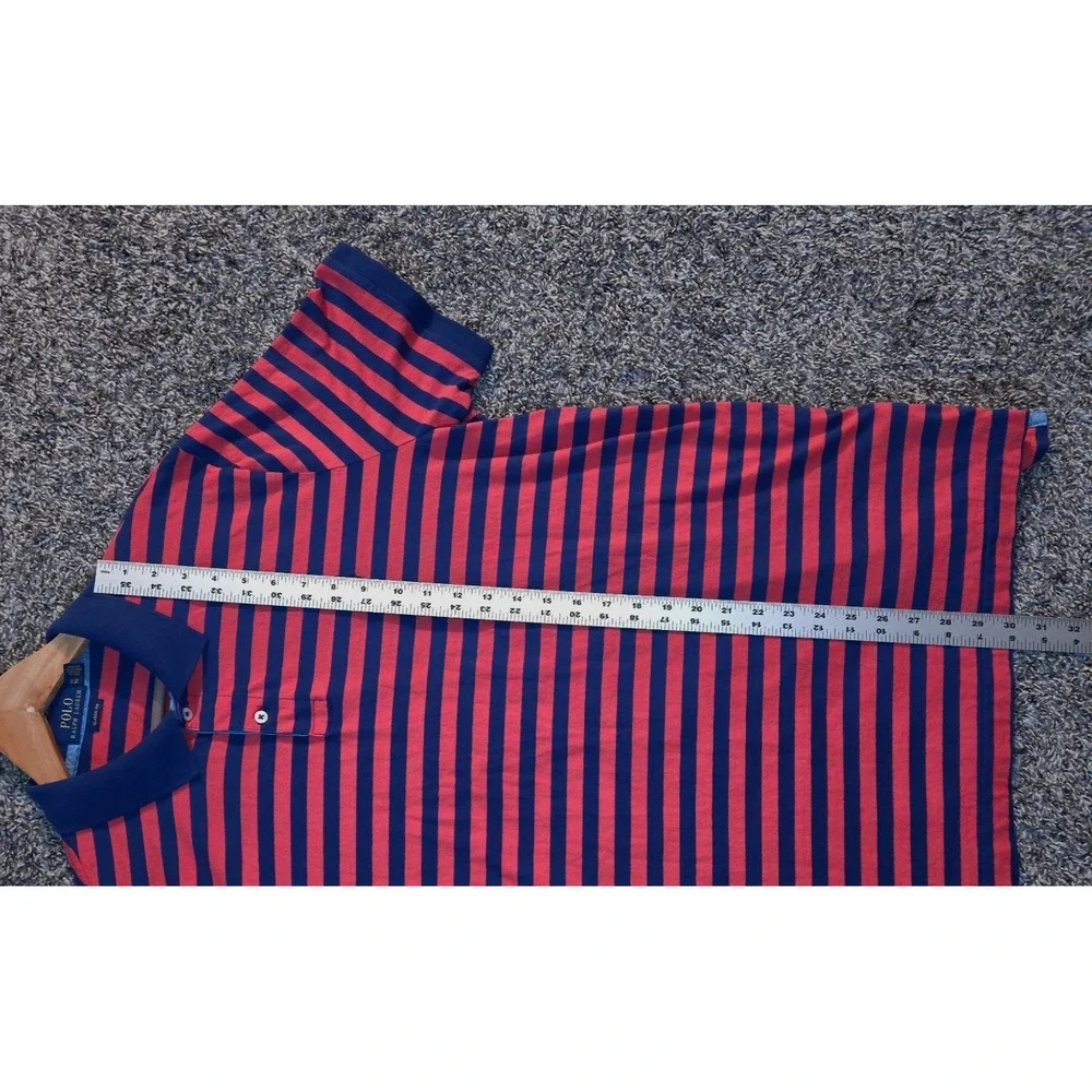 Ralph Lauren Polo Shirt Mens XL Blue Red Striped Blue Pony Classic Short Sleeve